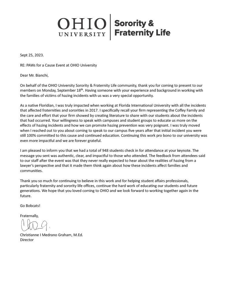 Letter from Ohio University